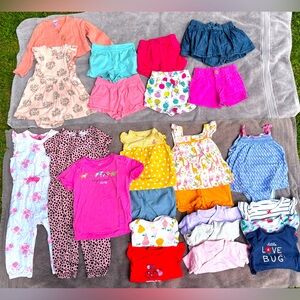 Lot of 12 month baby girl summer clothes onesies, dress, shorts